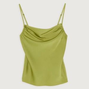 NWT Oak + Fort satin cowl neck green tank top